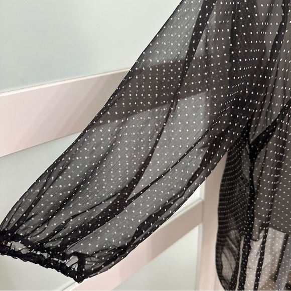 Lapogee Sheer Polka Dot V-Neck Blouse SZ 3X Black White Embellished Neckline NWT - Picture 4 of 8